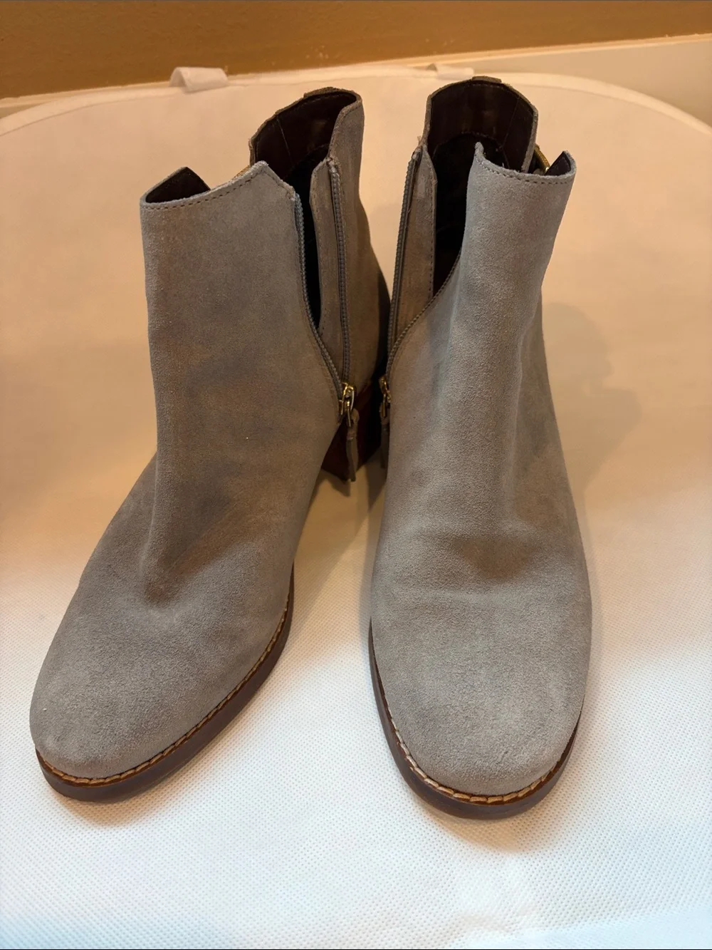 Cole Haan Light Gray Suede Ankle Booties with Side Zip